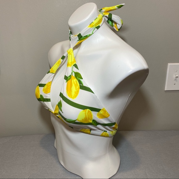 aerie High Neck Striped Lemon Print Swimsuit Top - Picture 3 of 7
